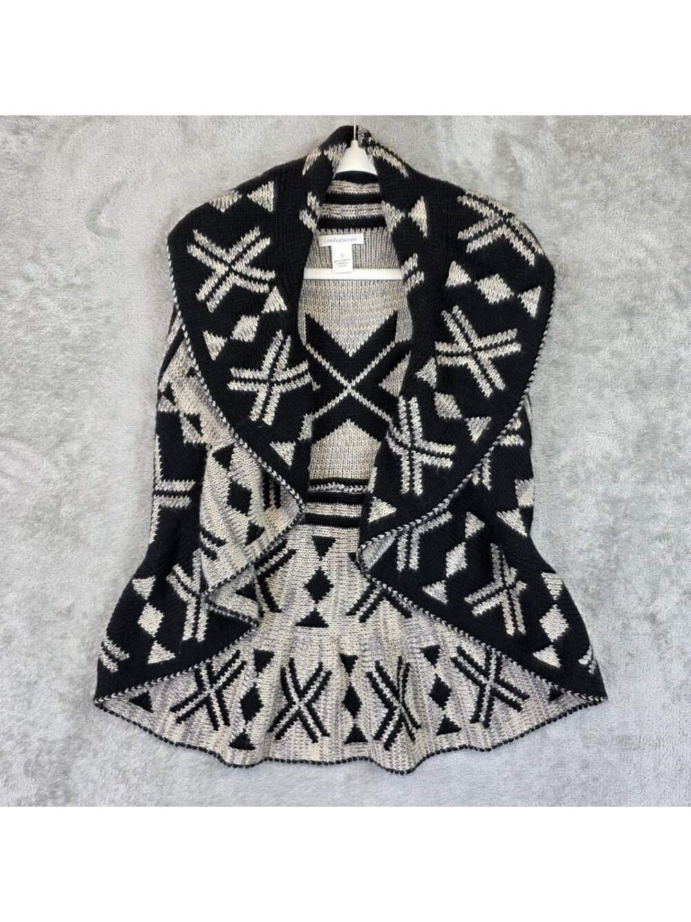 John Paul Richard Sweater Vest Womens S Black Aztec Open Front Knit Draped
